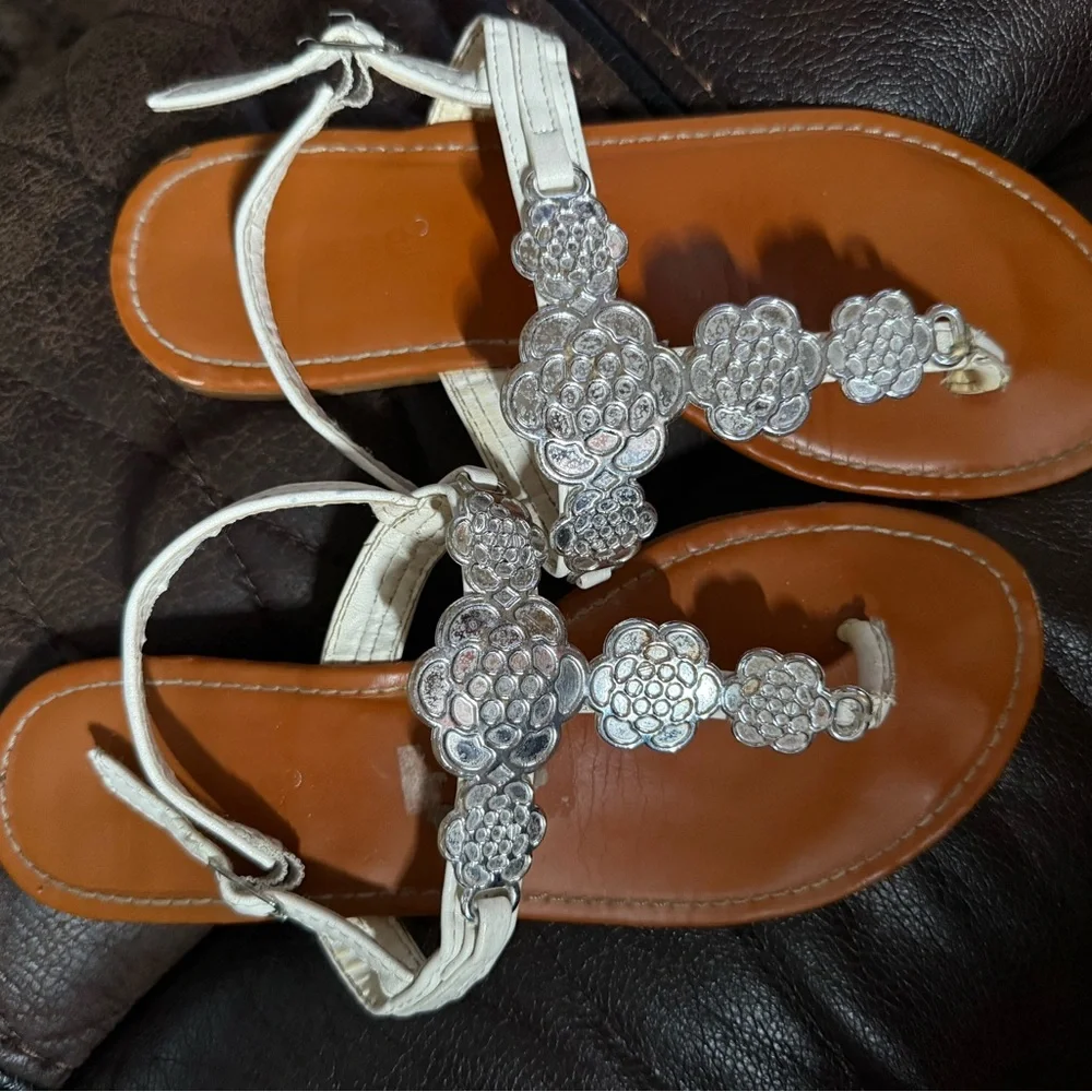 Dollhouse Silver White‎ Sandals with Rhinestone Embellishments